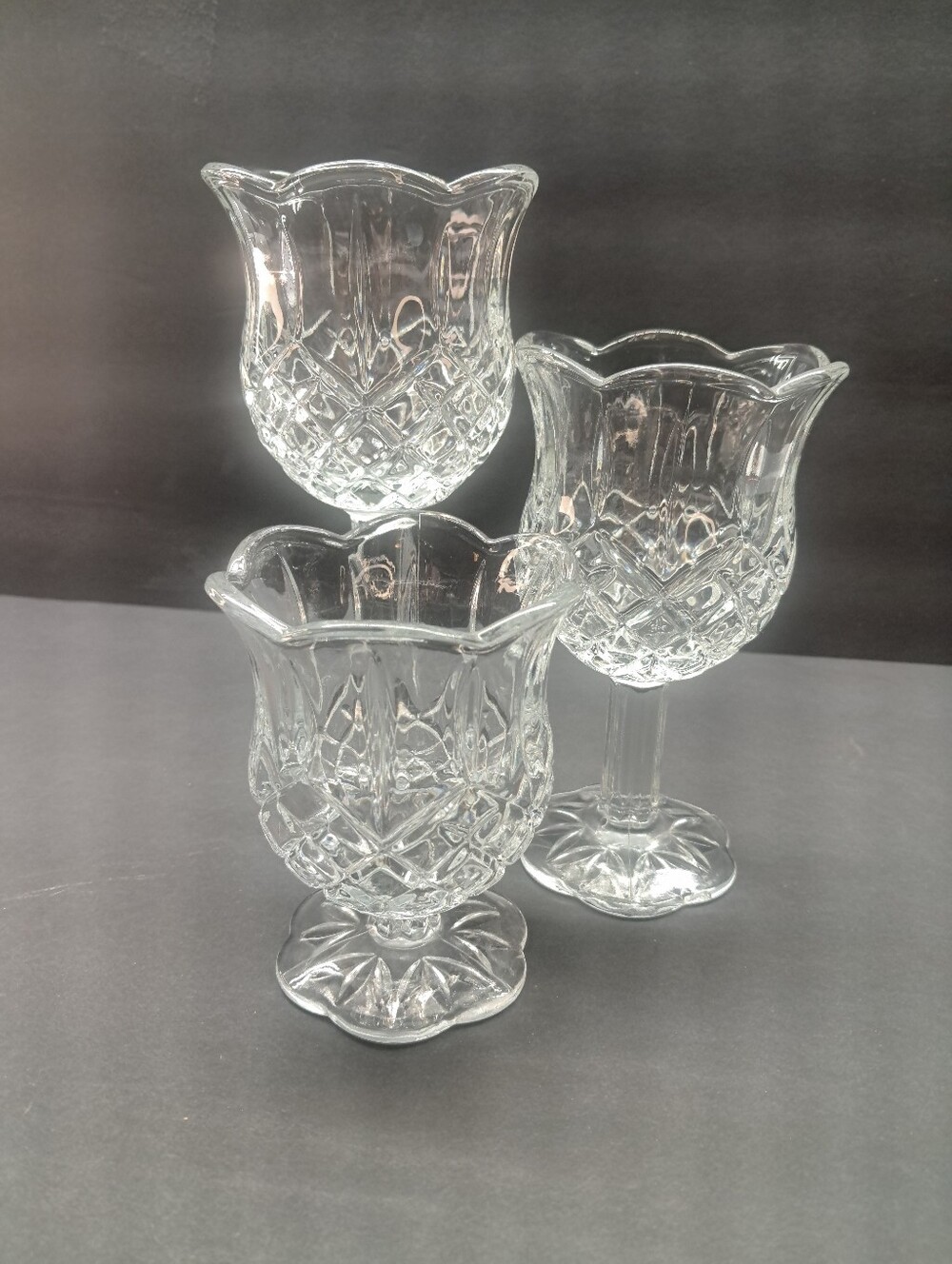 Vintage Homco Home Interiors Cut Crystal Tulip Votive Candle Holders Set of 3
